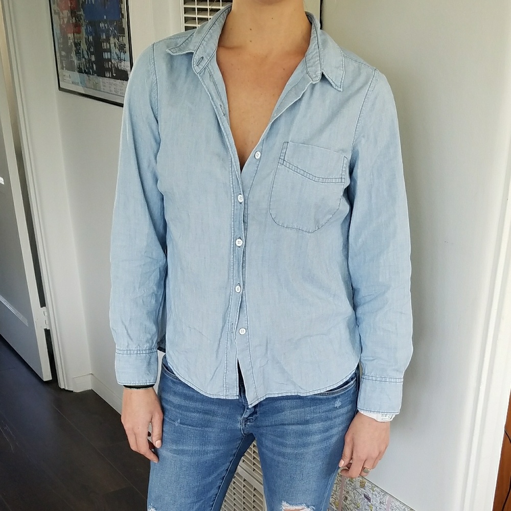 Denim button down.